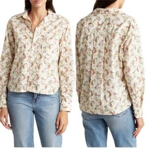 Frank & Eileen Silvio Floral Stripe Button Down Shirt Top Size Small